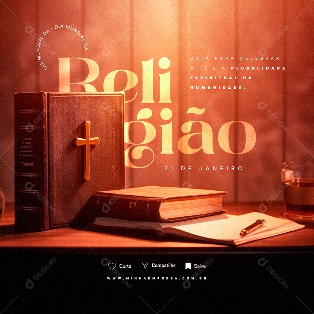 Social Media Dia Mundial da Religião 21 DE Janeiro Data para Celebrar a Fé e a Pluralidade PSD Editável