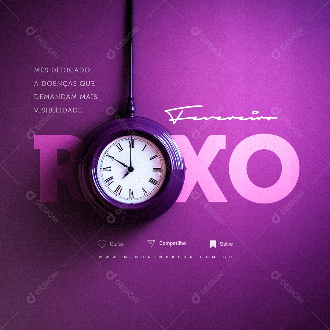 Fevereiro Roxo Mês Dedicado a Doenças que Demandam Mais Visibilidade Social Media PSD Editável