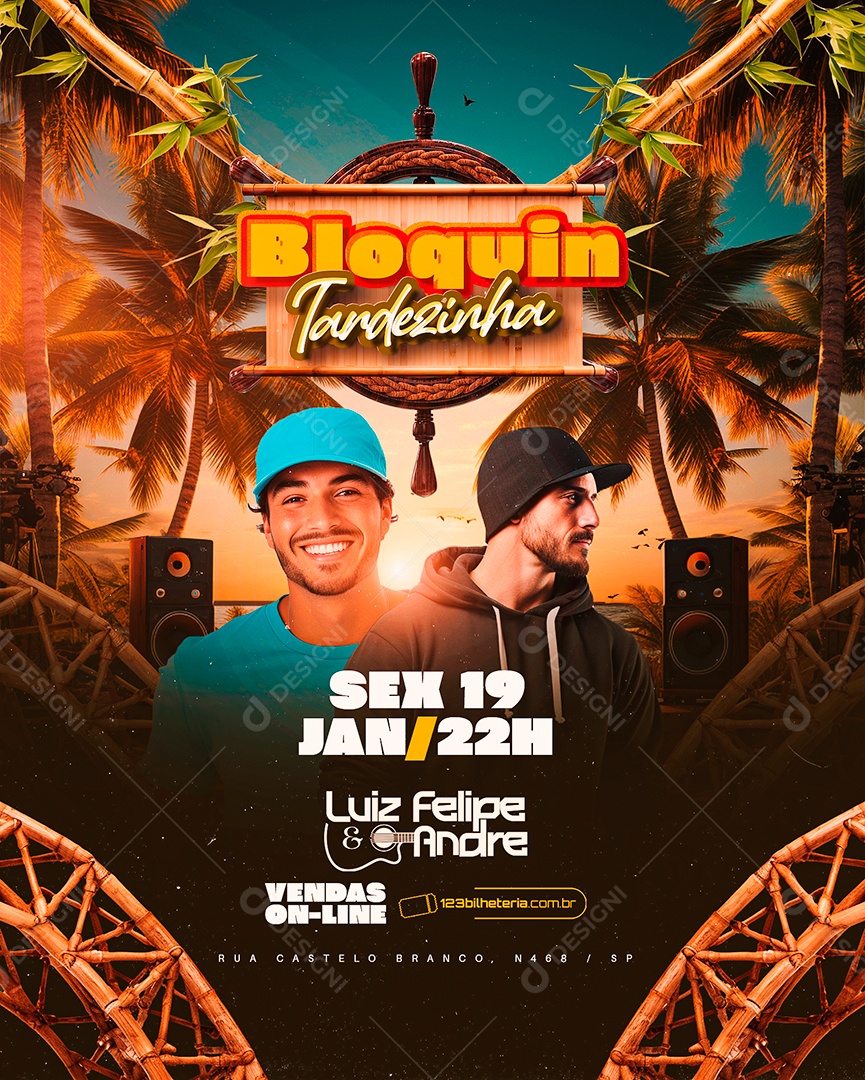 Flyer Carnaval Bloquin Tardezinha Luiz Felipe & Andre Social Media PSD Editável