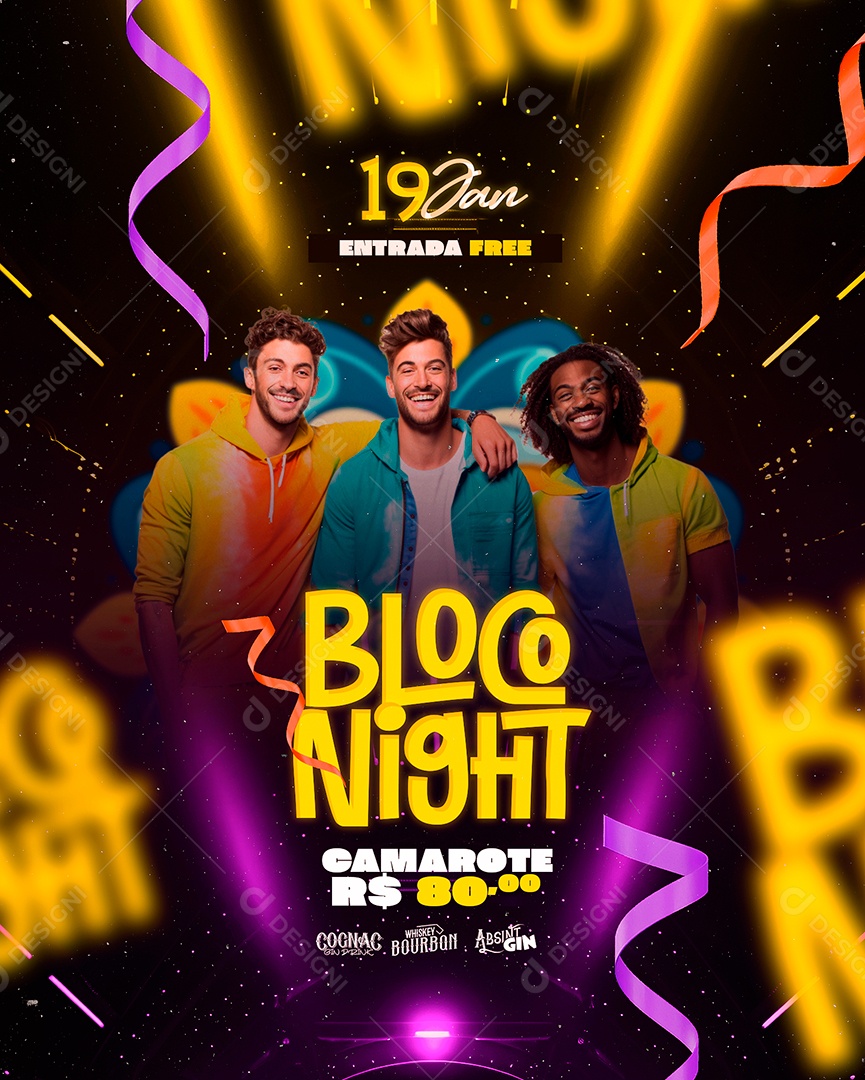 Flyer Carnaval Bloco Night Camarote Social Media PSD Editável