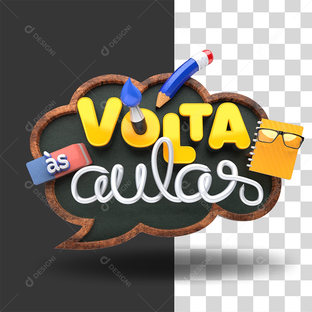 Selo 3D Volta às Aulas Amarelo e Cinza para Composição PSD