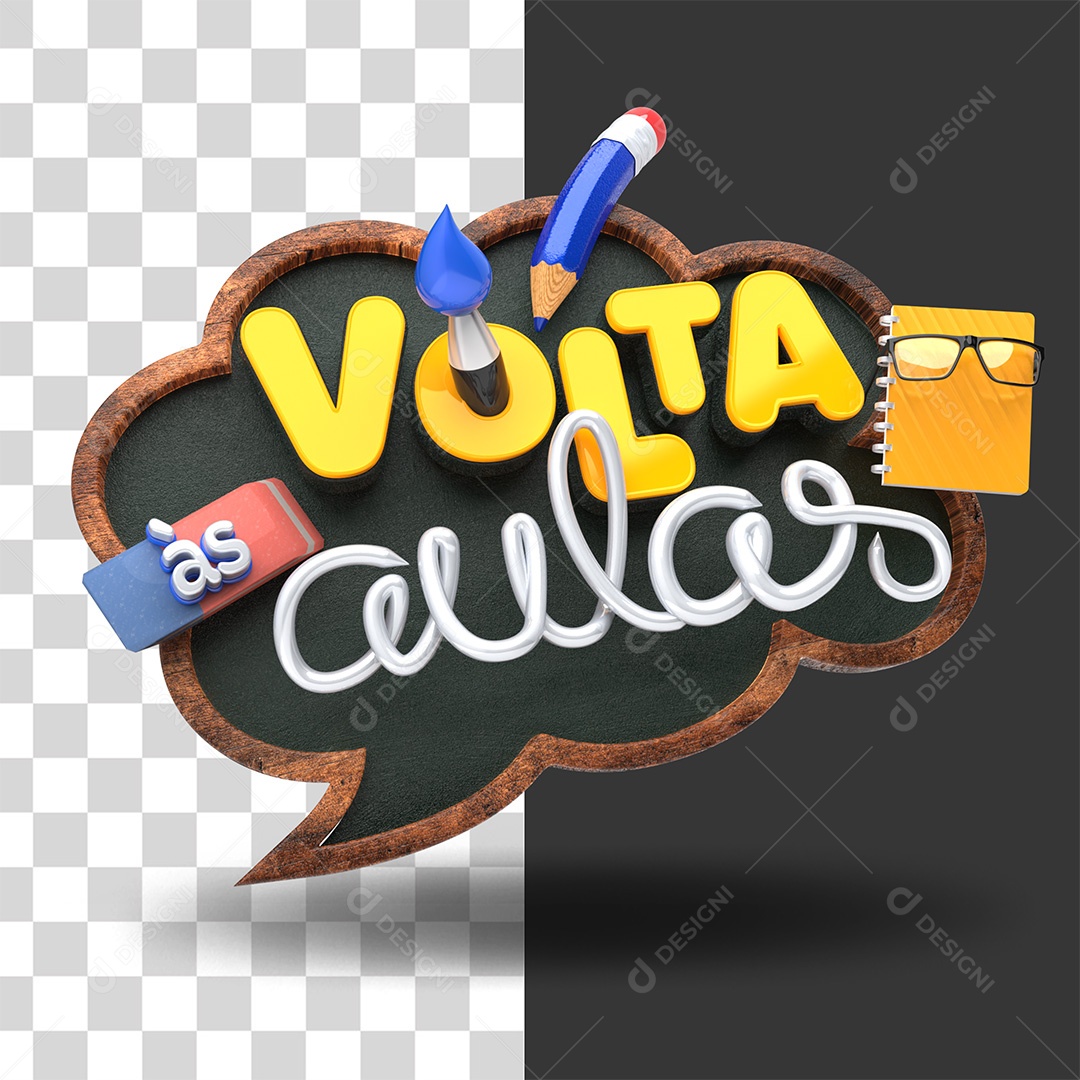 Volta às Aulas Selo 3D Amarelo e Cinza para Composição PSD