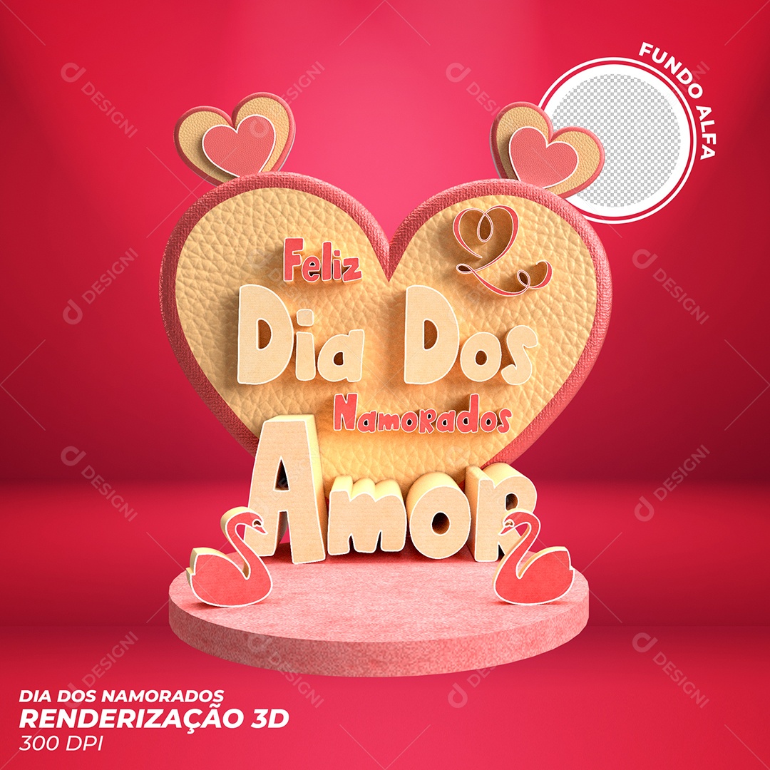 Selo 3D Dia Dos Namorados Amor Para Composição PSD