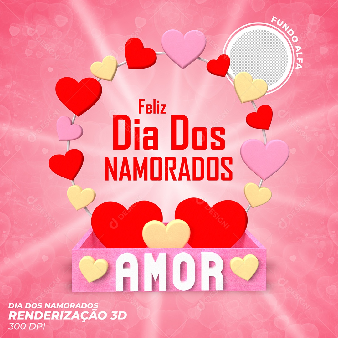 Selo 3D Feliz Dia Dos Namorados Amor Para Composição PSD