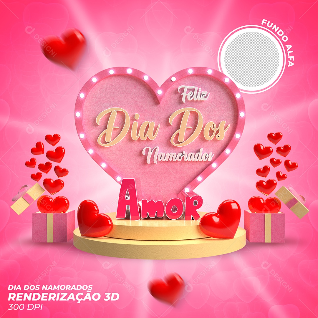 Selo 3D Feliz Dia Dos Namorados Amor Para Composição PSD