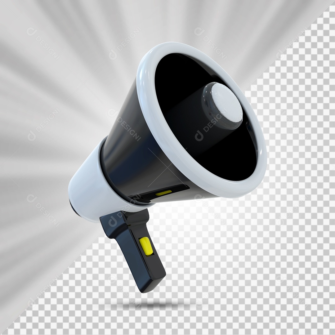 Mega Fone Elemento 3D Preto Branco para Composição PSD