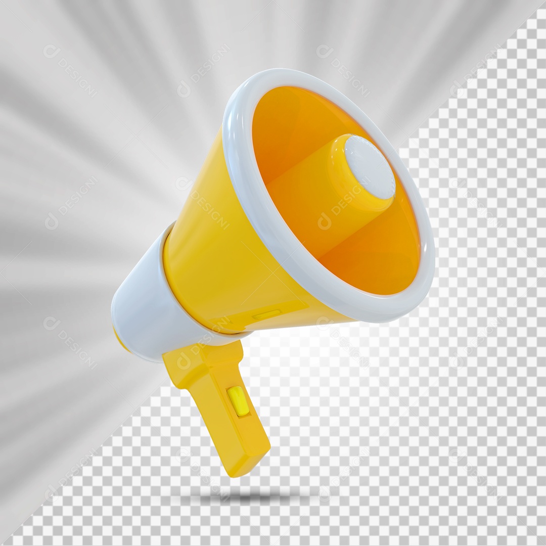 Mega Fone Amarelo Branco Elemento 3D para Composição PSD