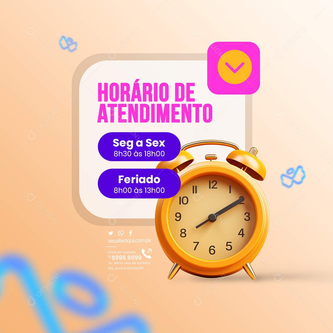 Horário de Atendimento Lojas Empresas BBB Segunda a Sexta Feriado Social Media PSD Editável