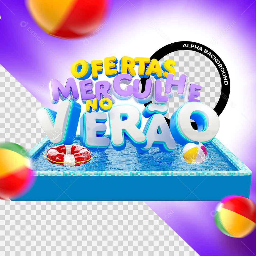 Ofertas Mergulhe No Verão Selo 3D Colorido para Composição PSD