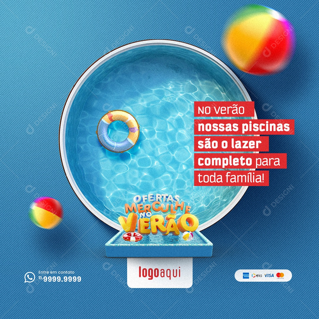 Piscina Ofertas Mergulhe no Verão nossas piscinas são o lazer completo para toda família Social Media PSD Editável