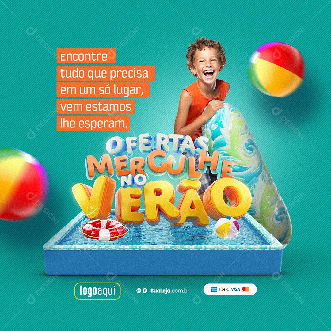 Piscina Ofertas Mergulhe no Verão Encontre tudo que precisa em um só lugar Loja Social Media PSD Editável