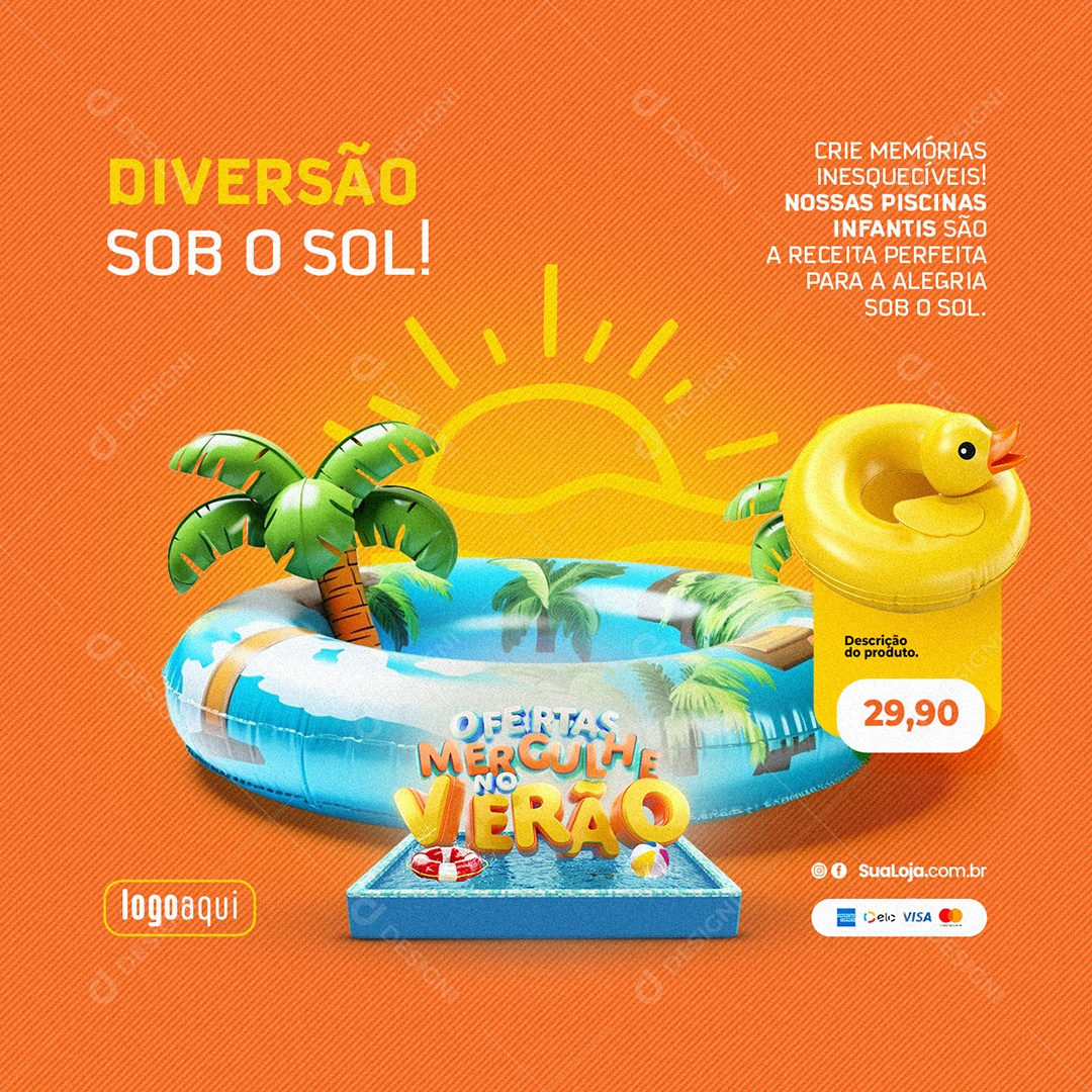 Piscina Ofertas Mergulhe no Verão Diversão Sob o Sol Crie Memórias Inesquecíveis Social Media PSD Editável