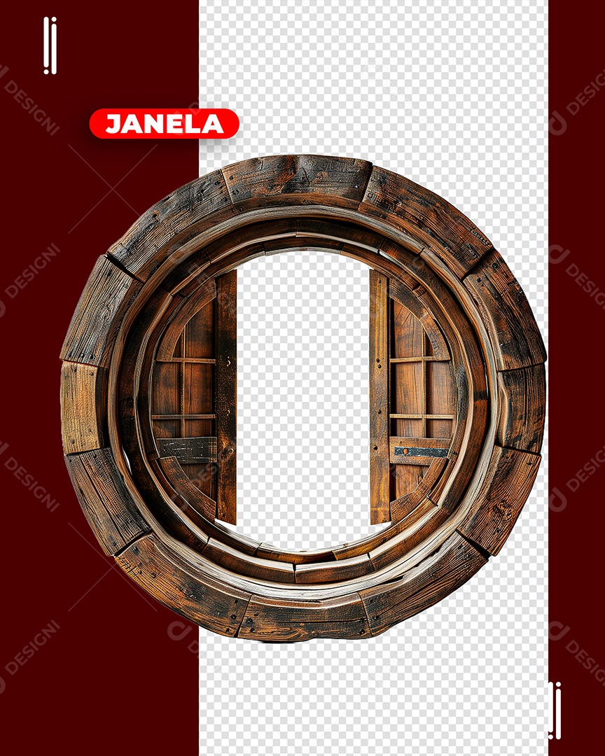 Elemento 3D Janela de Madeira para Composição PSD
