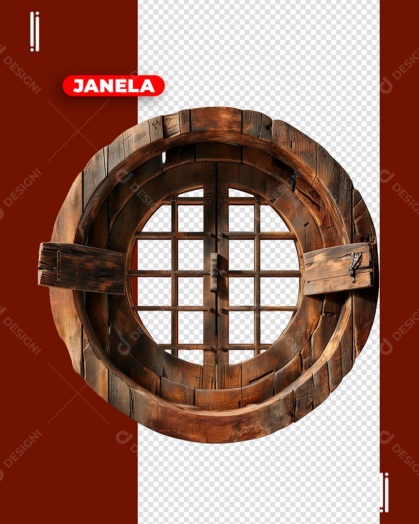 Elemento 3D Janela de Madeira para Composição PSD