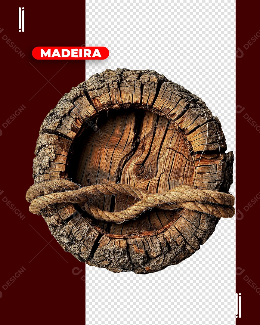 Círculo de Madeira Elemento 3D para Composição PSD
