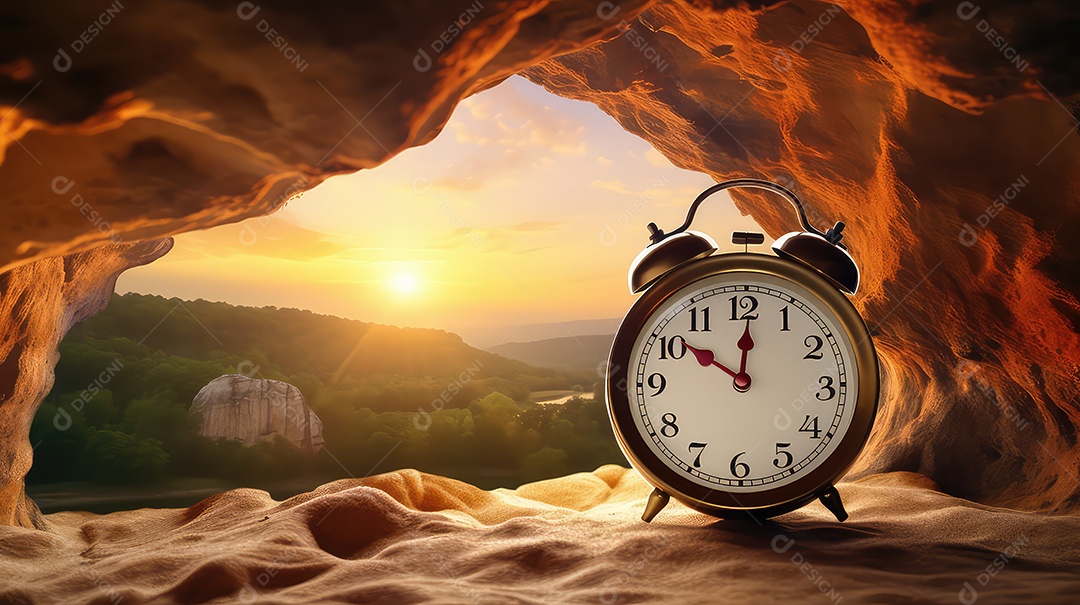 Despertador na caverna conceito de tempo