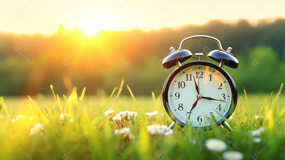 Despertador no campo ao pôr do sol