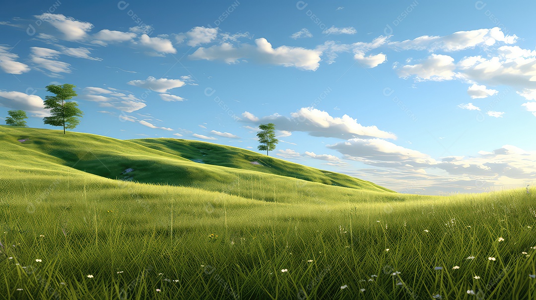 Bela paisagem com montanhas e prados