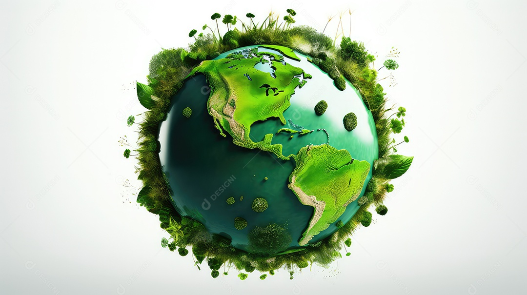 Globo terrestre com grama verde isolada em fundo branco