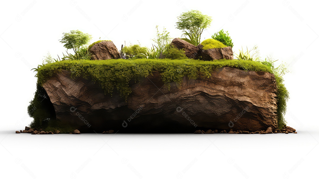 Rocha com grama isolada em um fundo branco