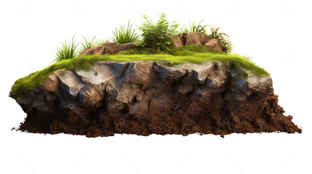 Rocha com grama isolada em um fundo branco