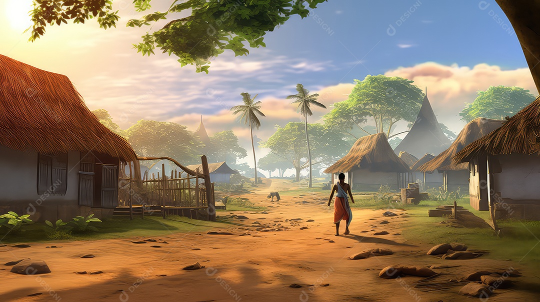 Bela vila com telhados de palha