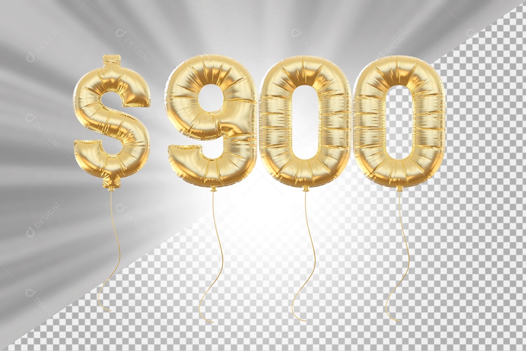 Número 900 com Cifrão Elemento 3D para Composição PSD