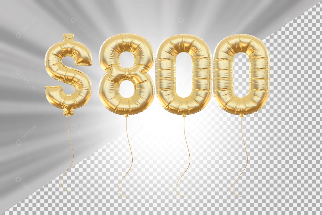 Número 800 com Cifrão Elemento 3D para Composição PSD