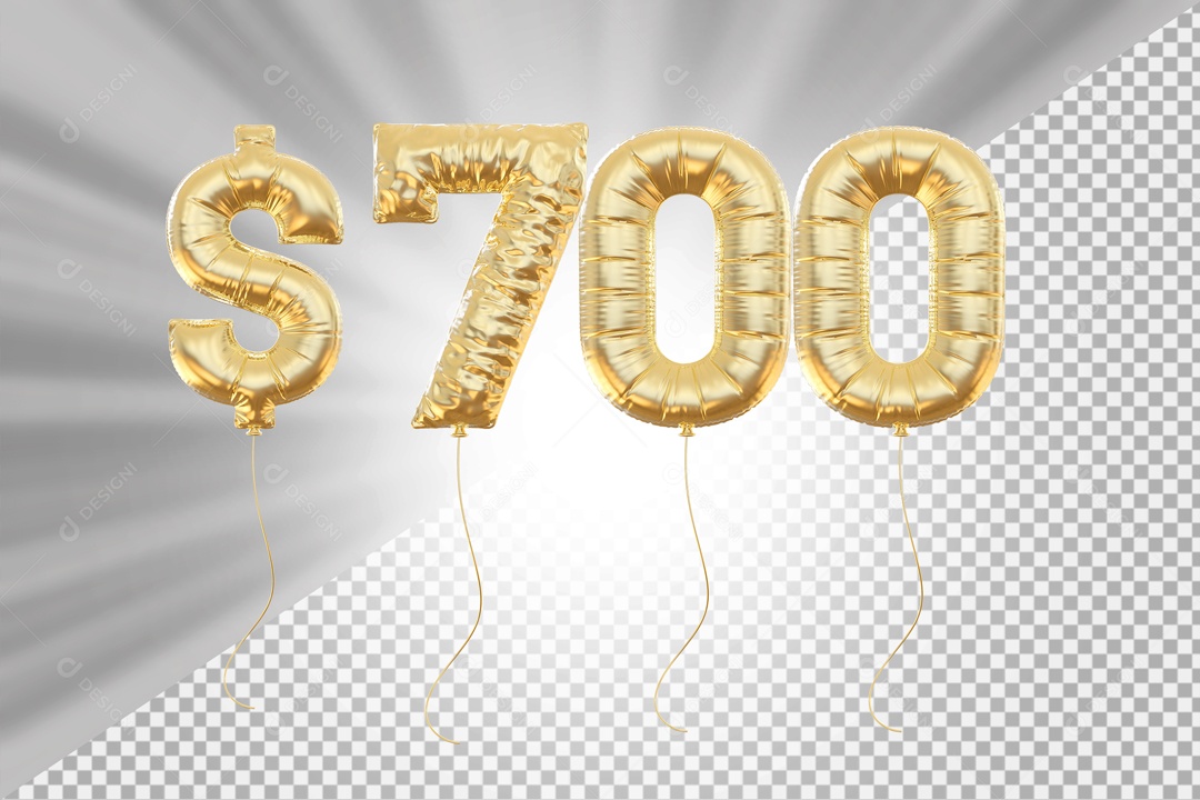 Número 700 com Cifrão Elemento 3D Dourado para Composição PSD