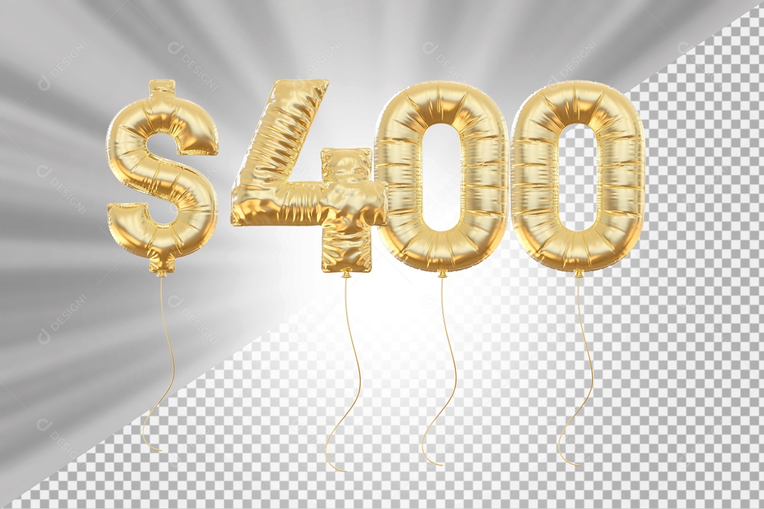 Número 400 com Cifrão Elemento 3D Dourado para Composição PSD