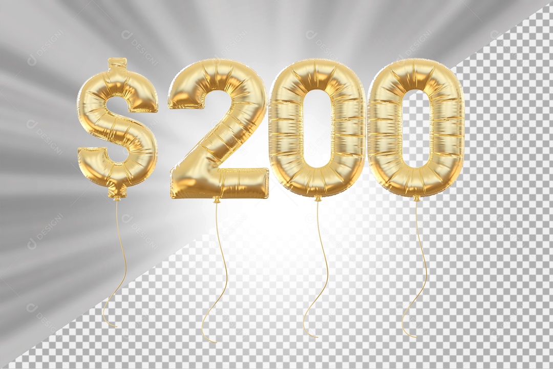 Número 200 com Cifrão Elemento 3D para Composição PSD