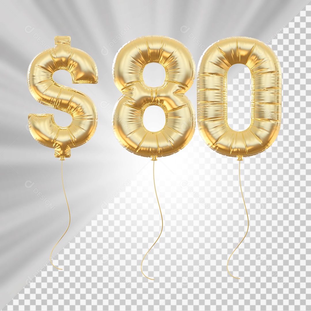 Número 80 com Cifrão Elemento 3D para Composição PSD
