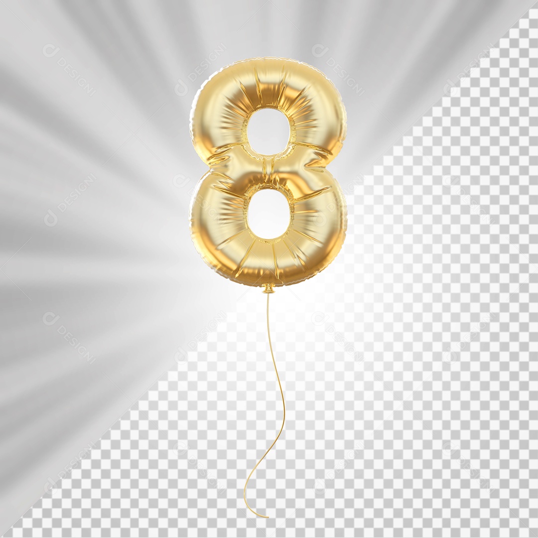 Number 8 3D Element Balloon for PSD Composition
