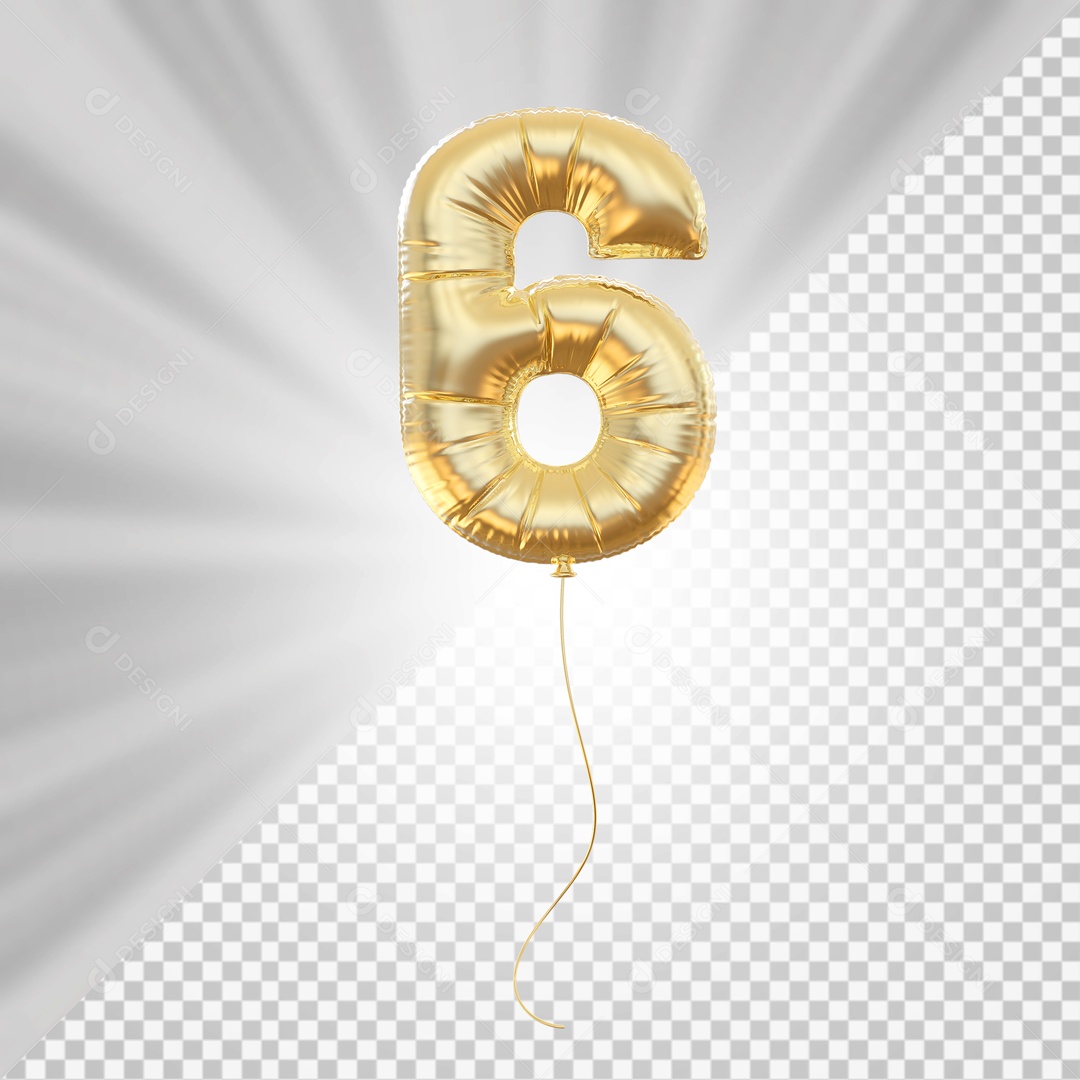 Balão Número 6 Elemento 3D para Composição PSD
