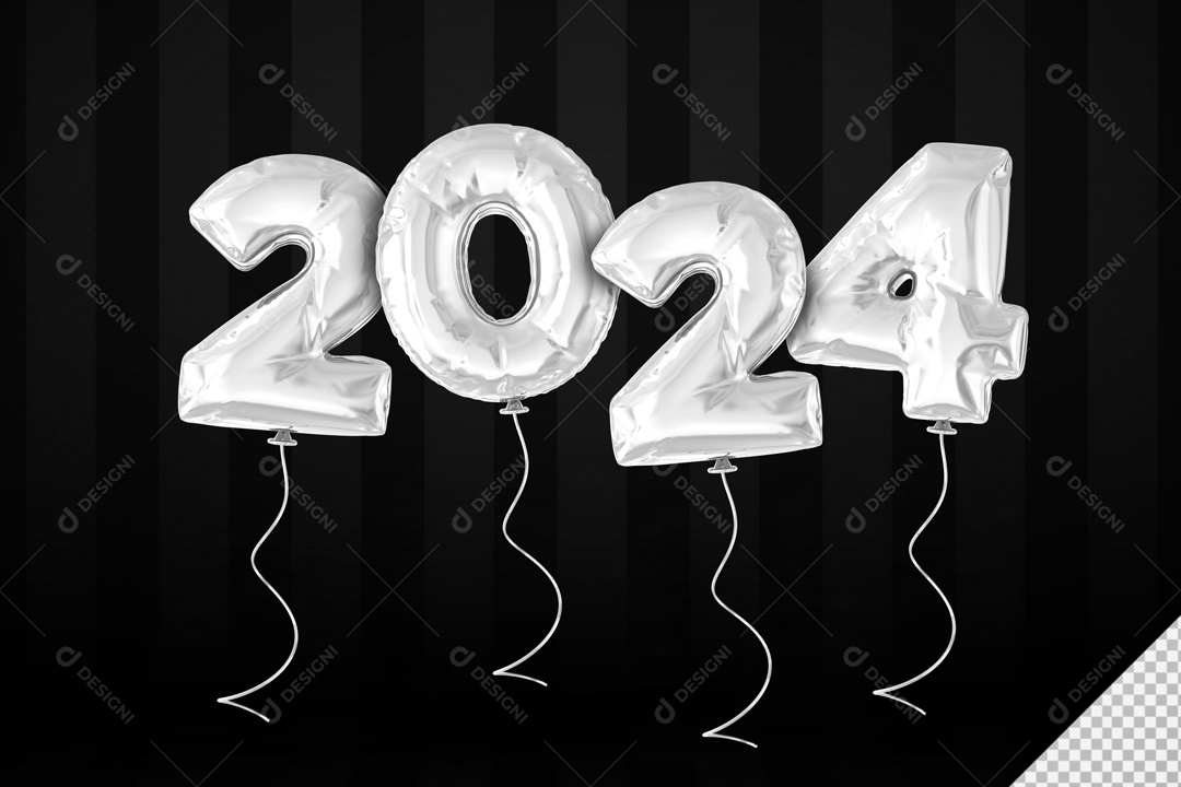 Balões 2024 Ano Novo Elemento 3D para Composição PSD
