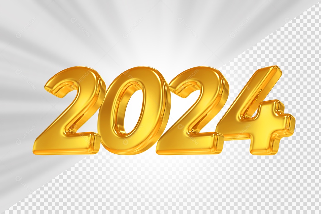Número 3D 2024 Dourado para Composição PSD