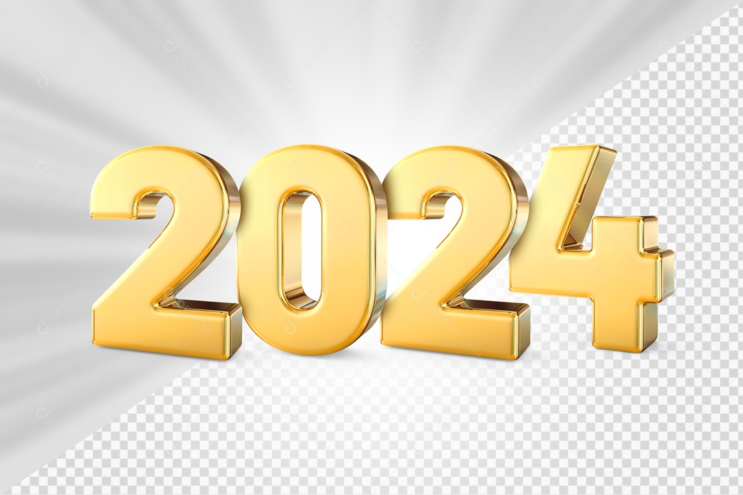 Número 3D 2024 Dourado de Ano Novo para Composição PSD