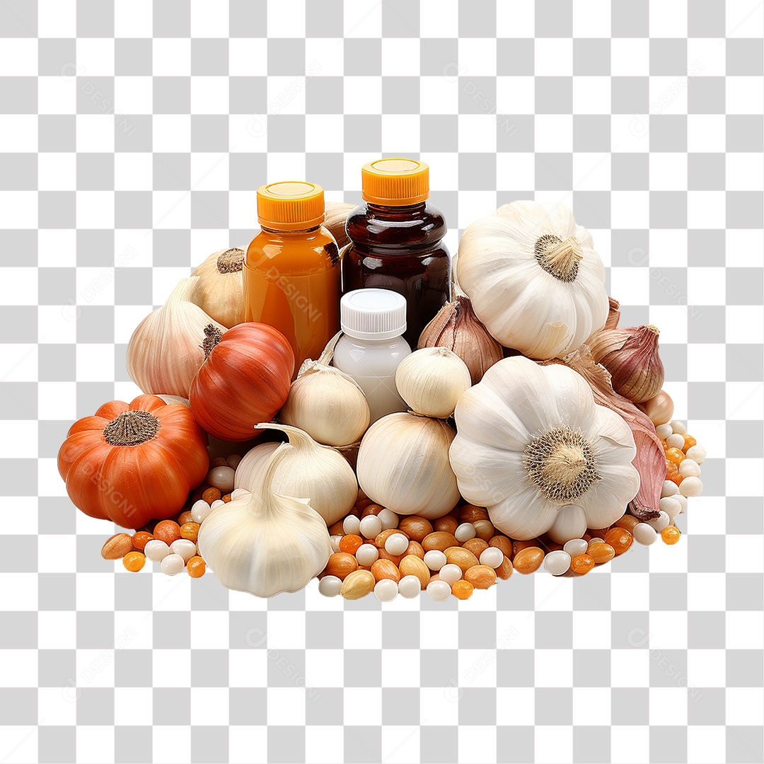 Uma Pilha de Comprimidos e Alho PNG Transparente