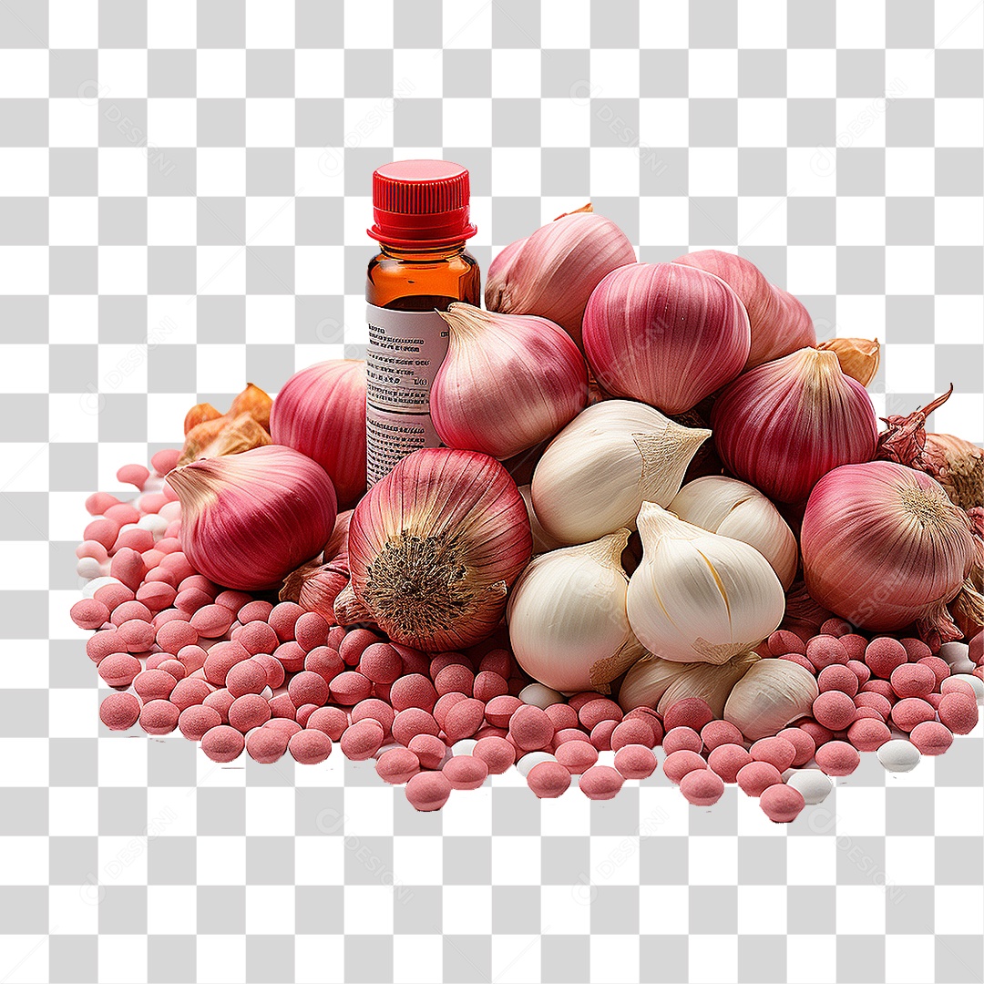 Uma Pilha de Comprimidos e Alho PNG Transparente