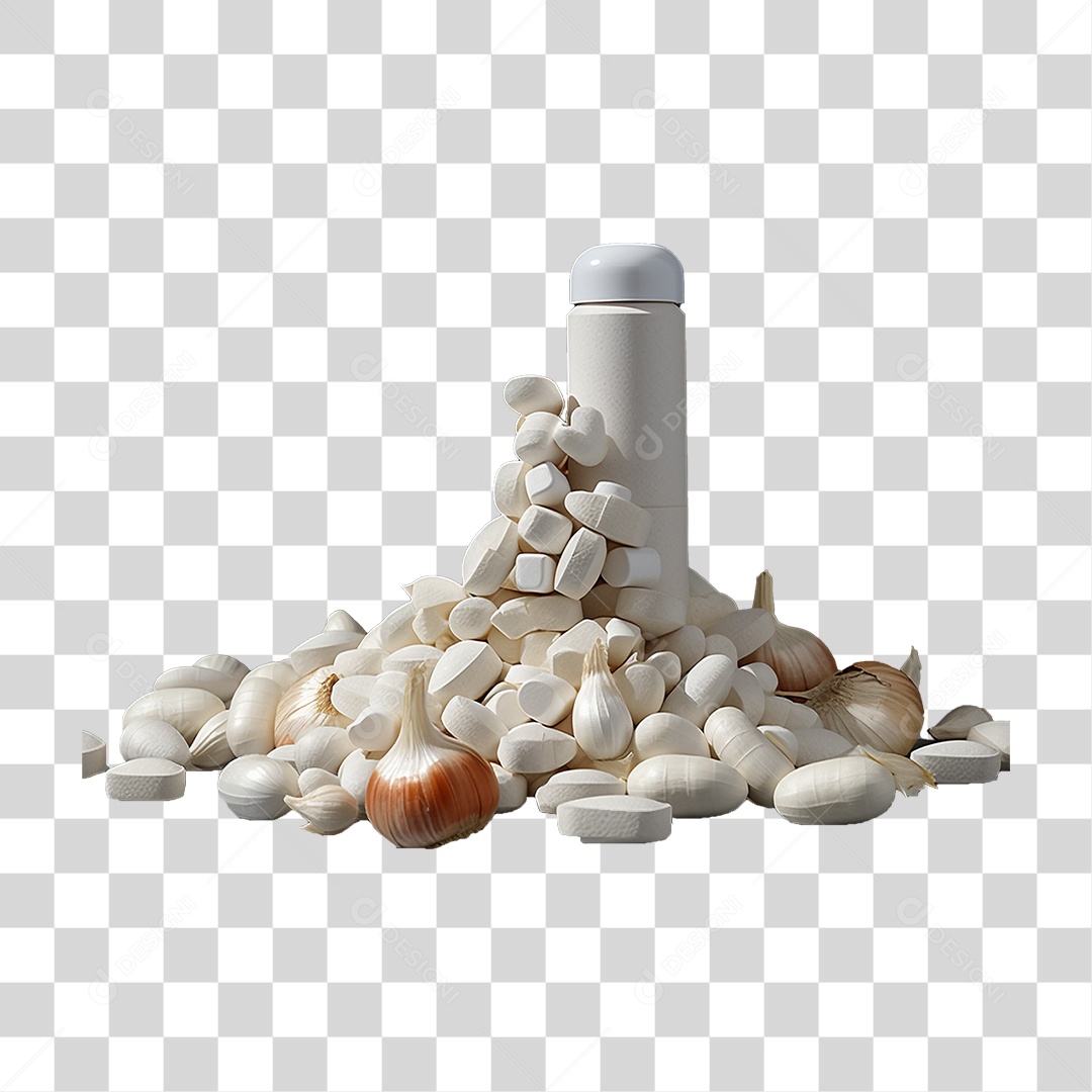 Uma Pilha de Comprimidos e Alho PNG Transparente