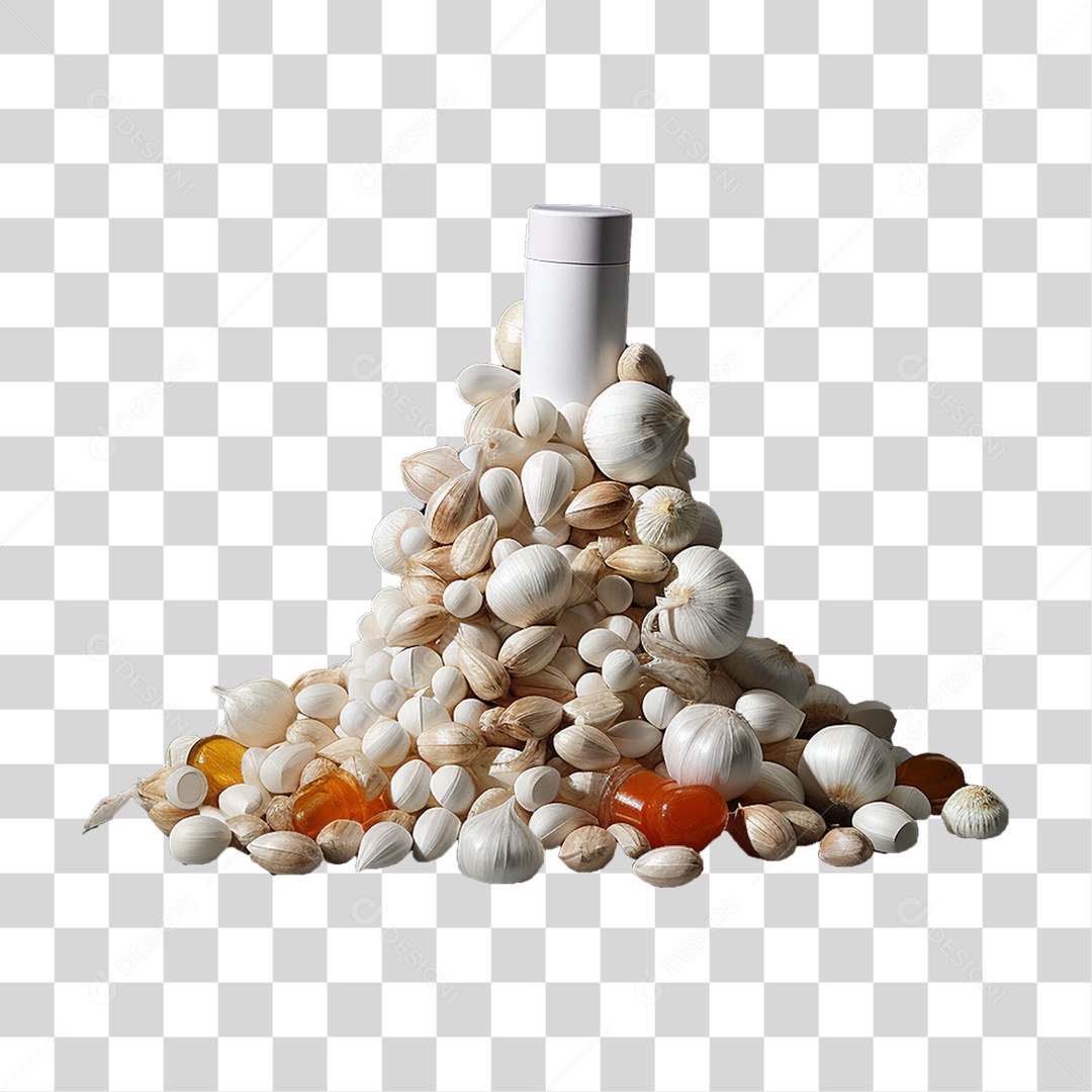 Uma Pilha de Comprimidos e Alho PNG Transparente