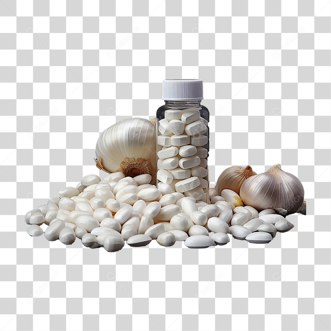Uma Pilha de Comprimidos e Alho PNG Transparente