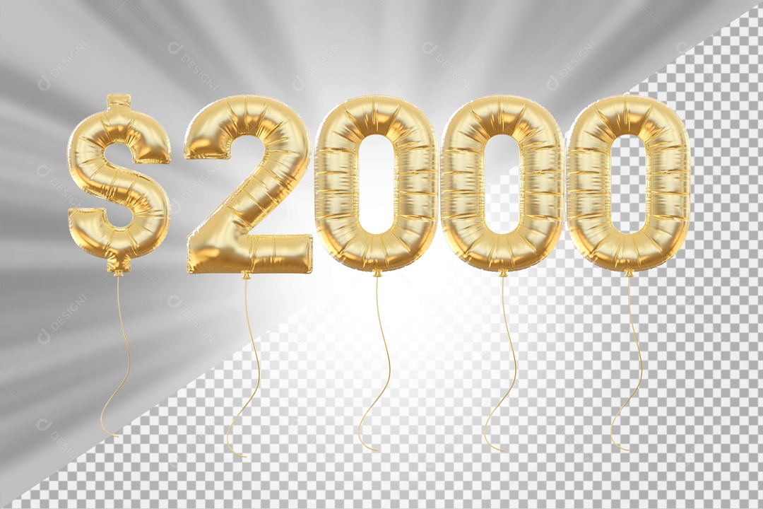 Balões Número 2000 com Cifrão Elemento 3D para Composição PSD