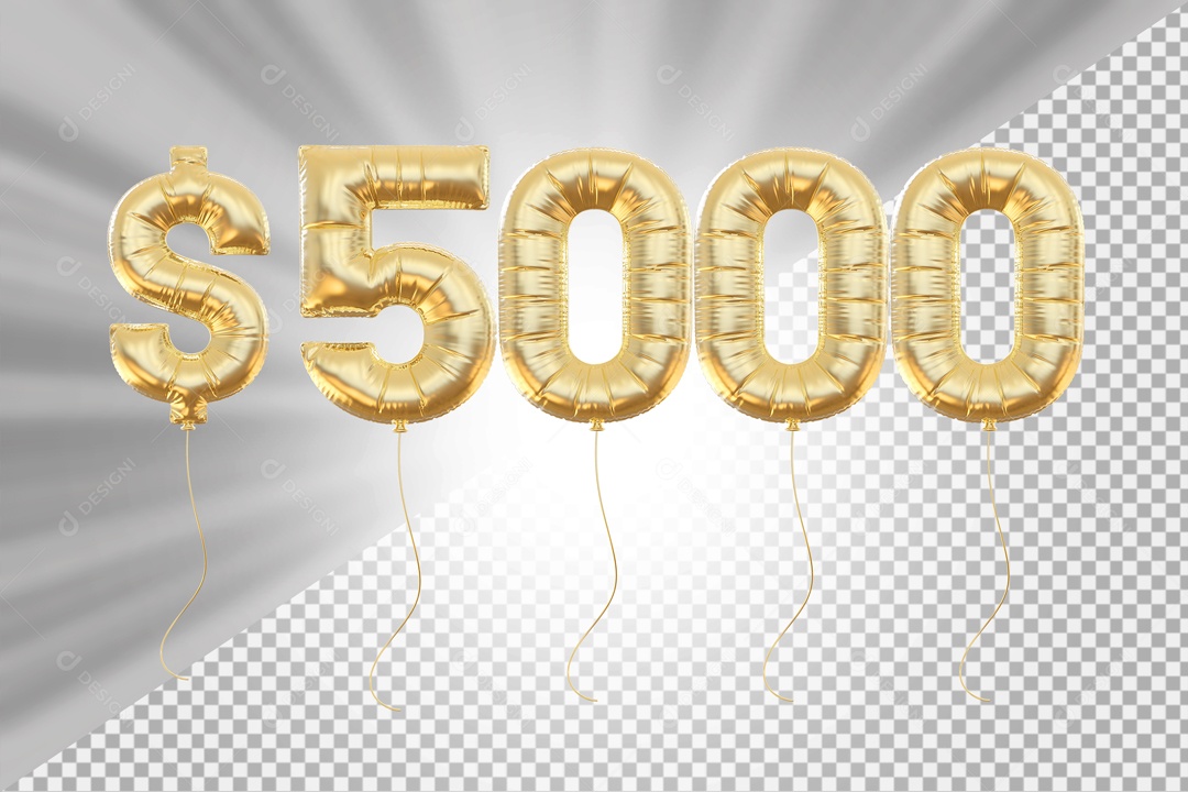 Balões Número 5000 com Cifrão Elemento 3D para Composição PSD