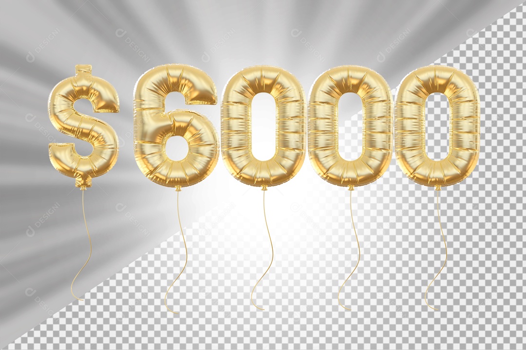 Balões Número 6000 com Cifrão Elemento 3D para Composição PSD