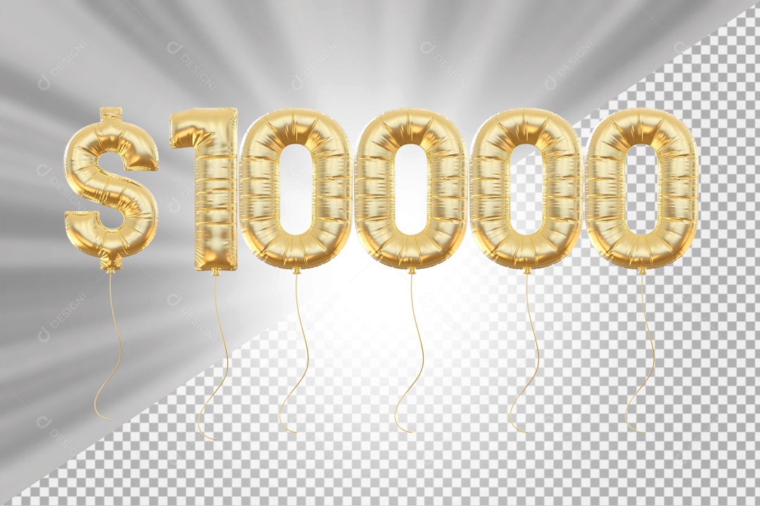 Balões Número 10000 com Cifrão Elemento 3D para Composição PSD