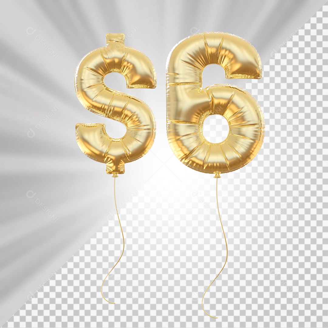 Balões Número 6 com Cifrão Elemento 3D para Composição PSD