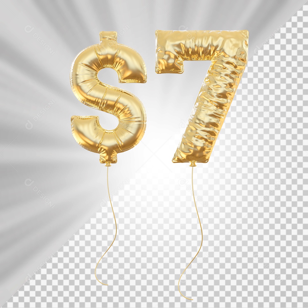 Balões Número 7 com Cifrão Elemento 3D para Composição PSD