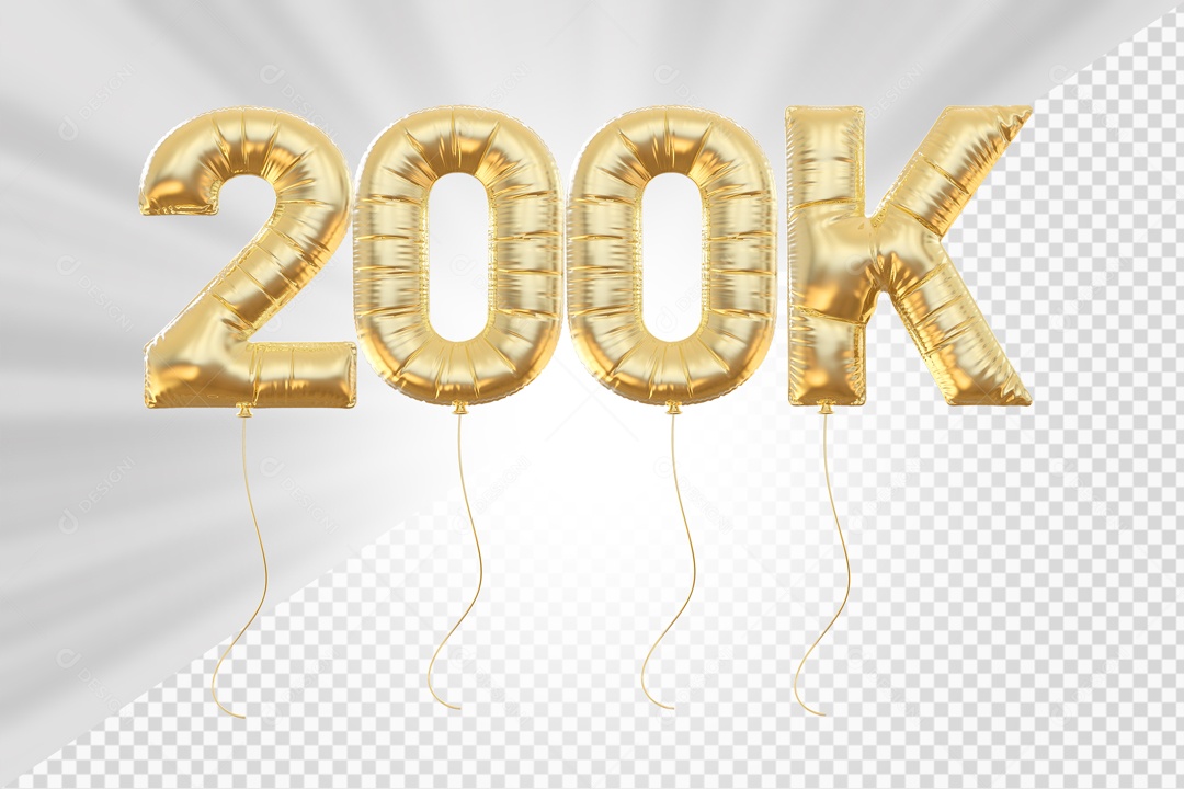 Balão 200K de Seguidores Elemento 3D para Composição PSD