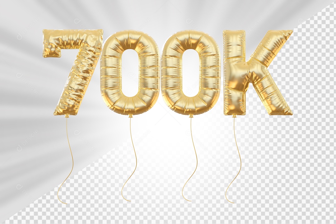 Balão 700K de Seguidores Dourado Elemento 3D para Composição PSD